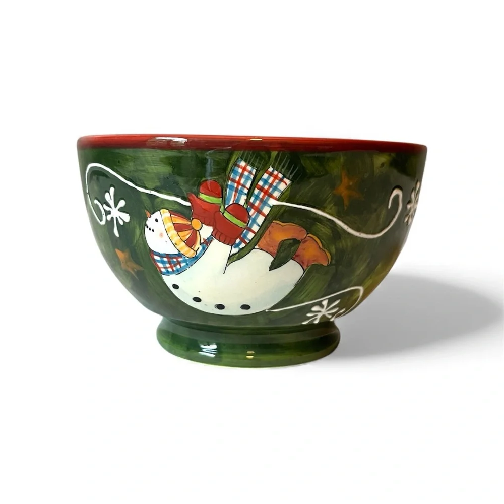 VTG Certified International Hand Painted Winter Fun Snowman Bowl Susan Winget